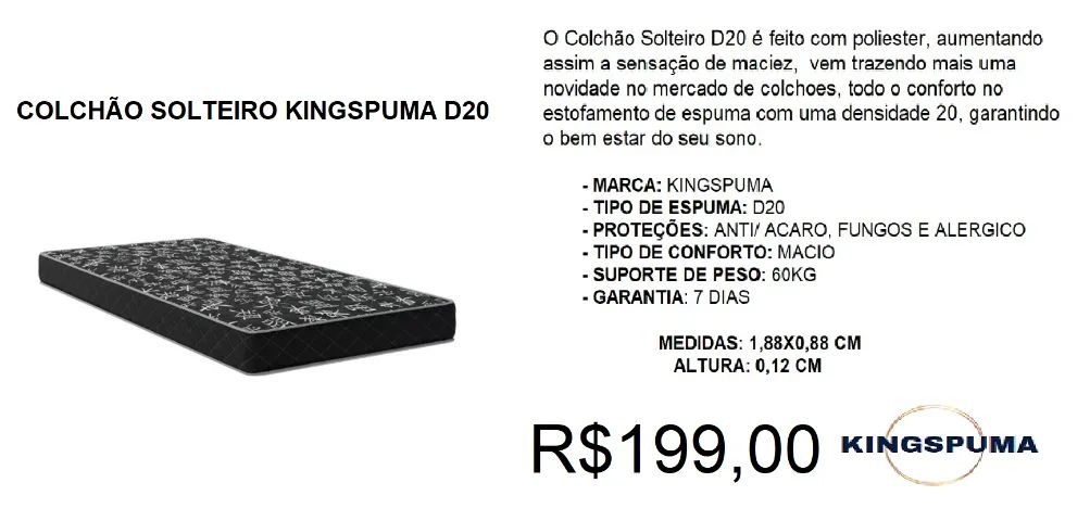 COCLHÃO D20 - KINGSPUMA -SOLTEIRO - COMPRE HOJE E RECEBA EM ATÉ72 HORAS 
