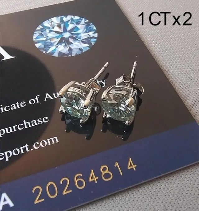 Anel Solitário Noivado Moissanite + par de brincos Moissanite (ambos 1CT) - Foto 2