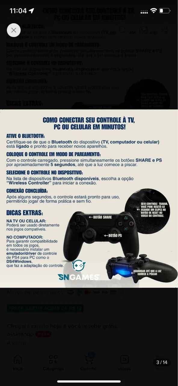 Controle para Ps4 e PC