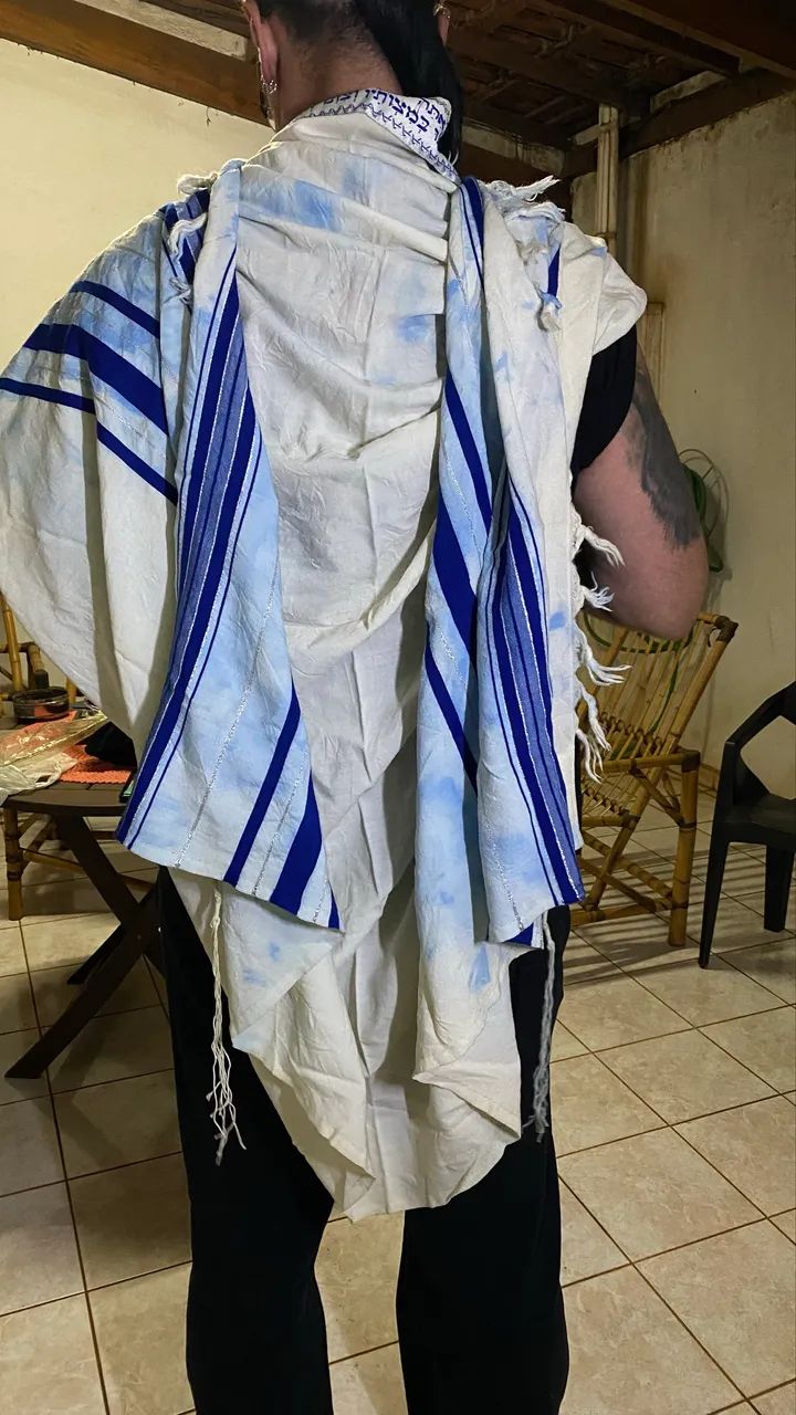 Talit (xale de oração judaico com abotoaduras e bolsa de plástico) - Foto 2