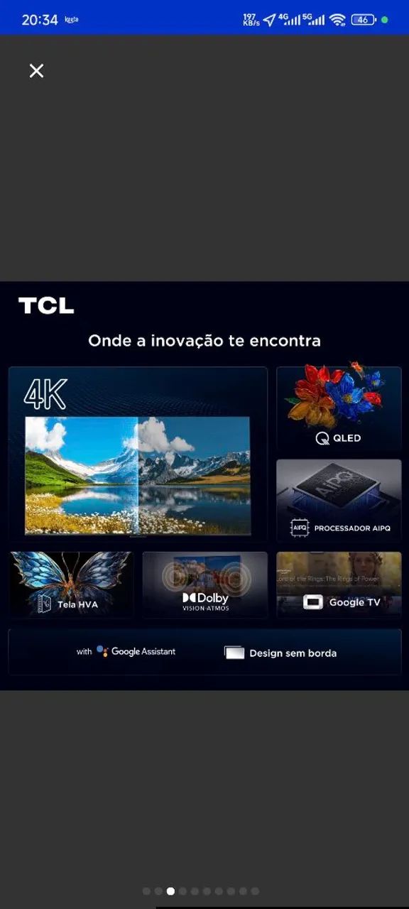 SMART TV 4K 55° QLED POLEGADAS TCL NOVA - Foto 4