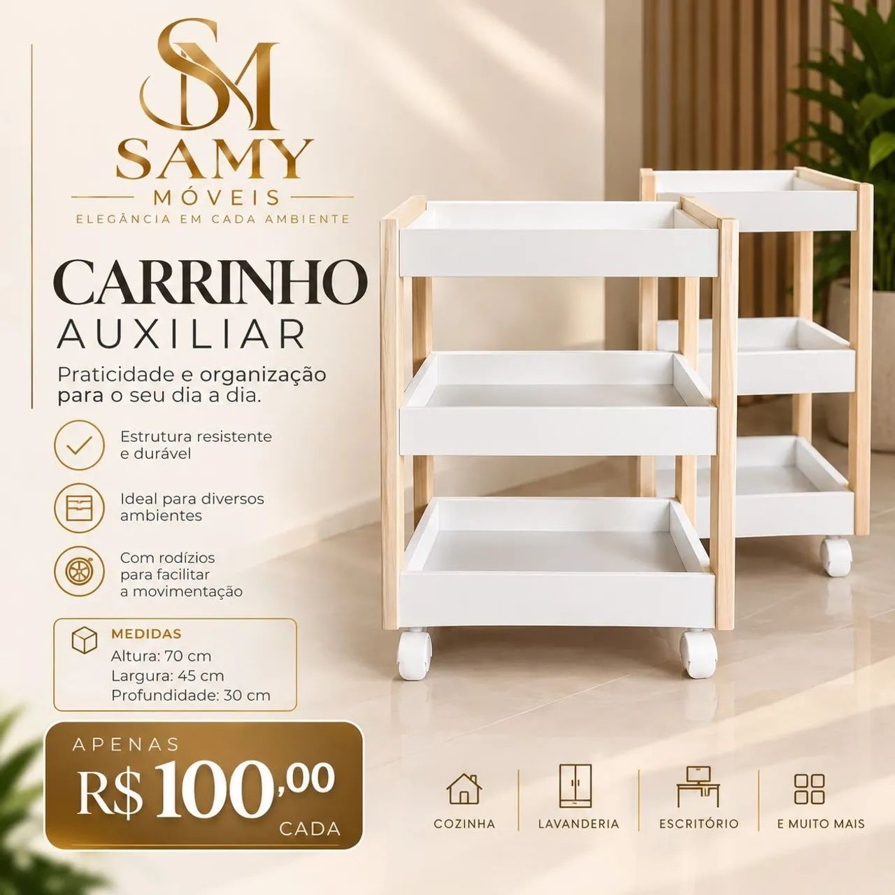 Carrinho Compacto Branco/Pinus