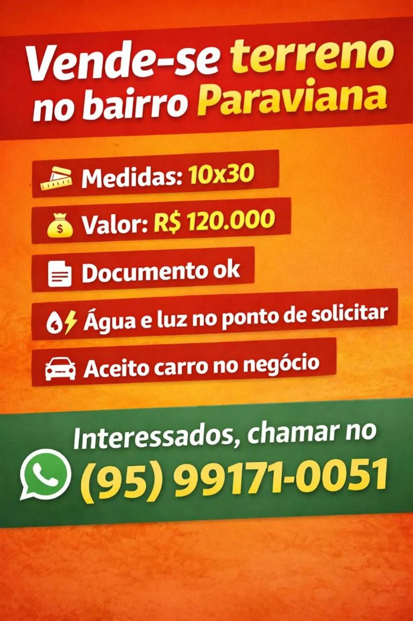 Vende se terreno Paraviana 