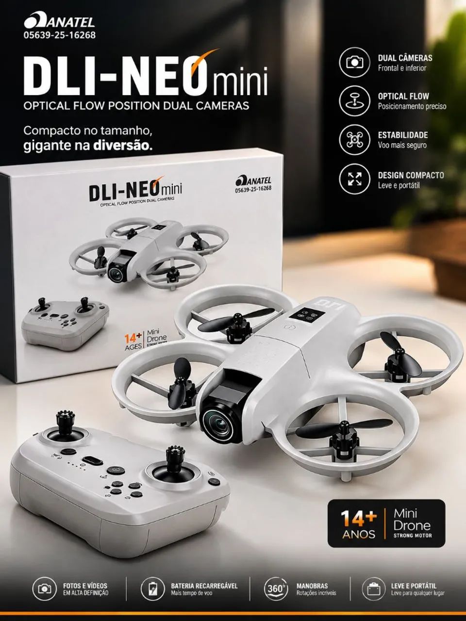 Mini Drone DLI-NEO ? Câmera Dupla + Optical Flow NOVO
