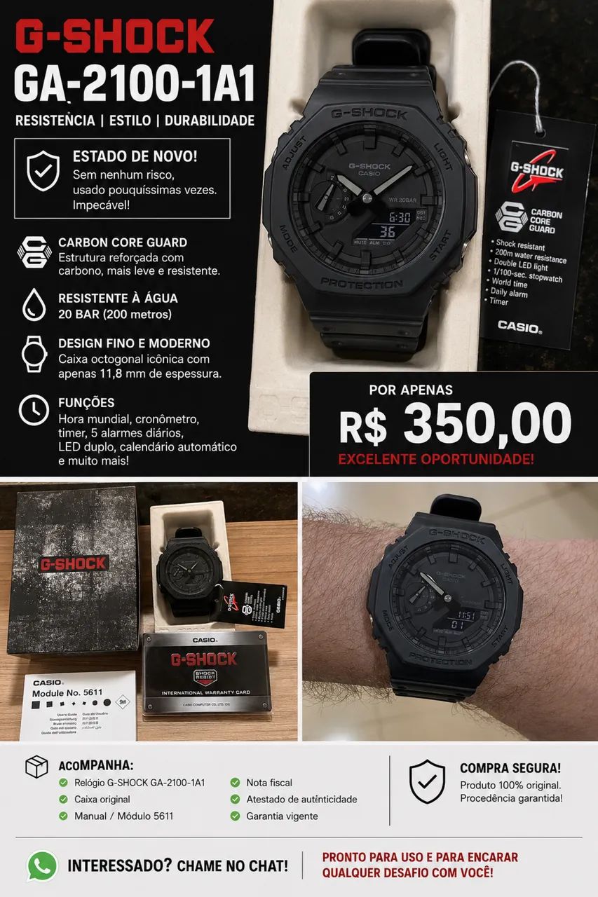 G-SHOCK GA-2100-1A1 - TODO PRETO 