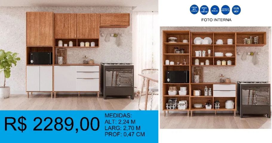 COZINHA COMPLETA 100% MDF - COMPRE HOJE E RECEBA EM ATÉ 72 HORAS