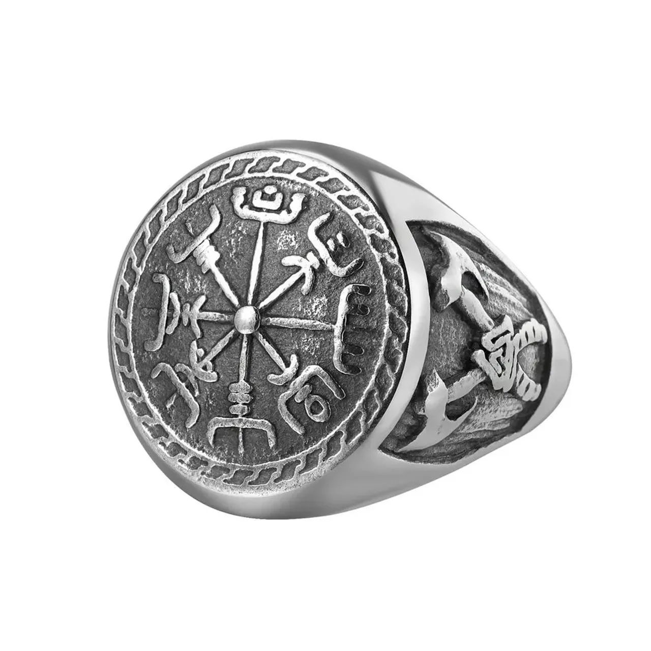 Anél de aço bússola Viking 