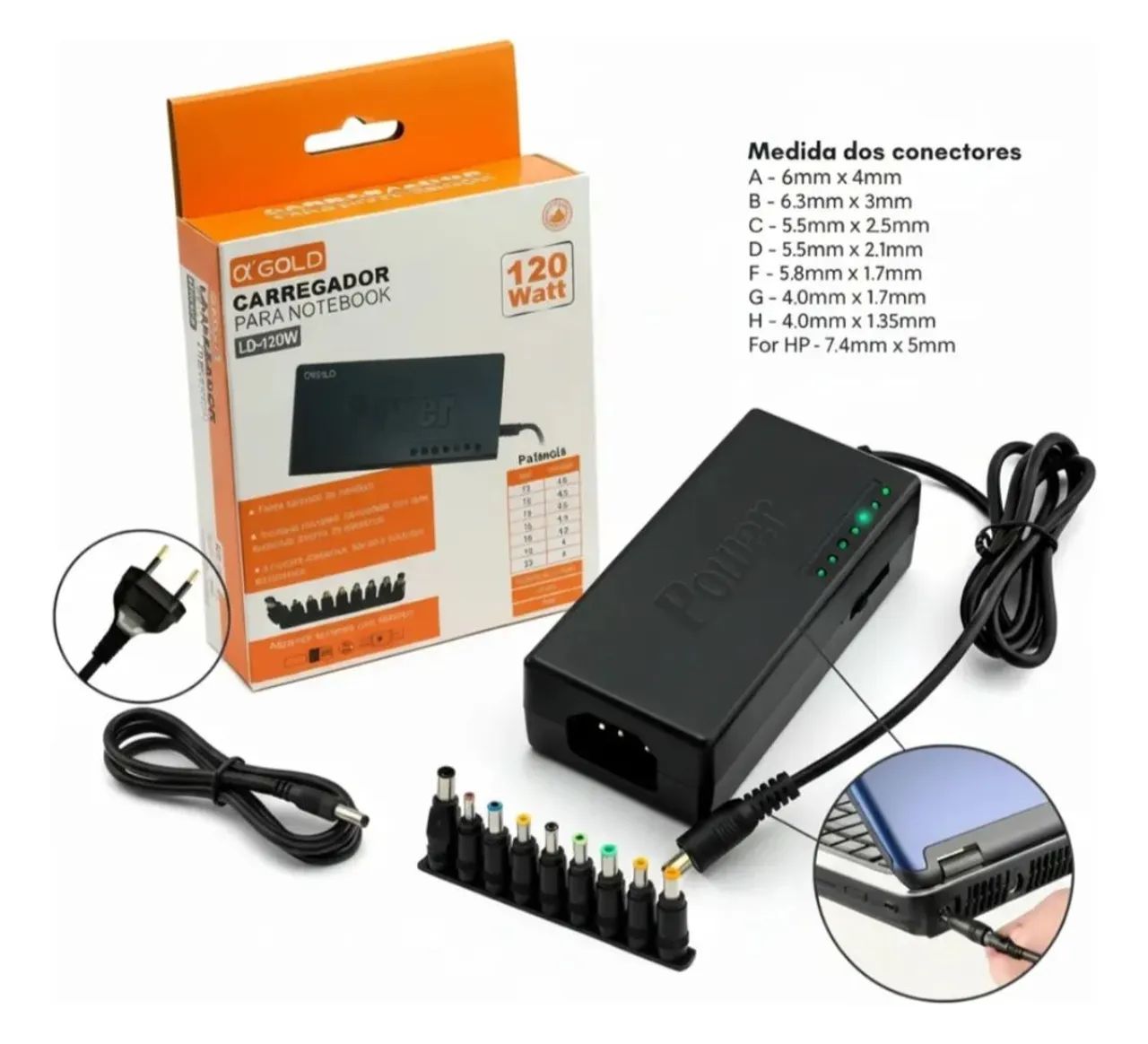 Fonte Universal Notebook  A'gold 120w 12-24v 9-conectores - Foto 2