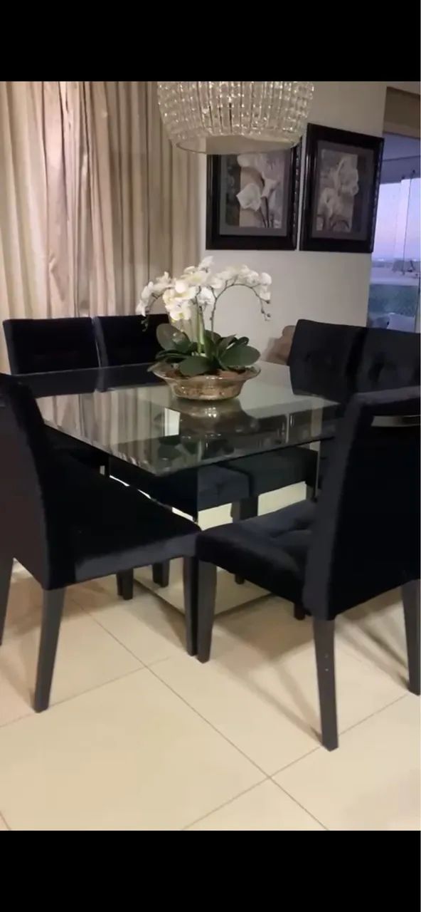 Mesa de Jantar de Vidro com Base Espelhada +8 Cadeiras Estofadas - Foto 4