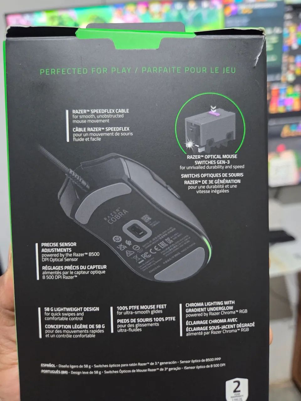 Mouse Cobra RGB DPI 8500 Com fio Preto Razer - Foto 3