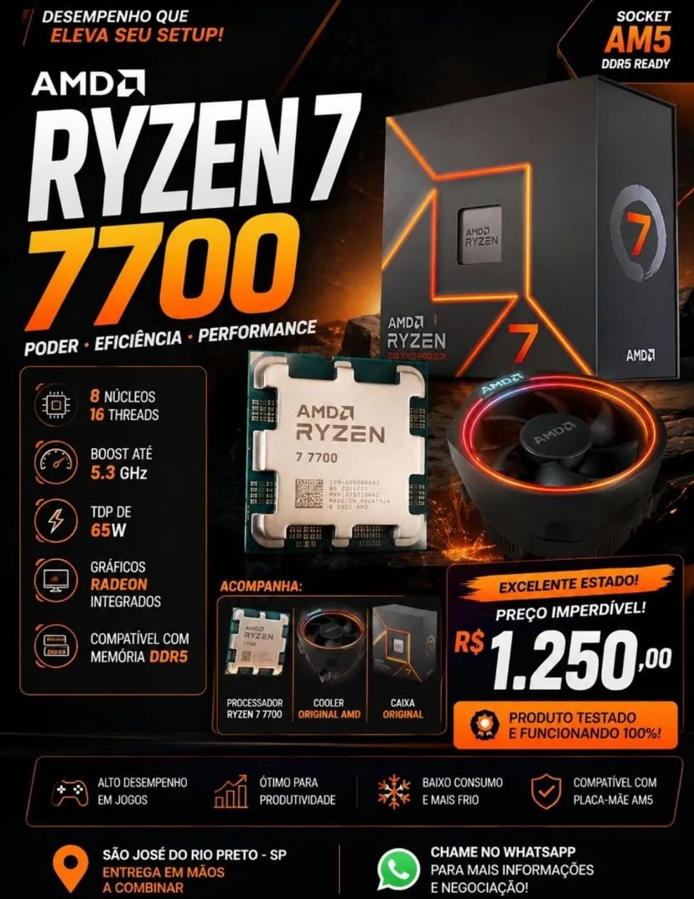 Processador AMD Ryzen 7 7700 Usado Acompanha caixa e cooler original! - Foto 4
