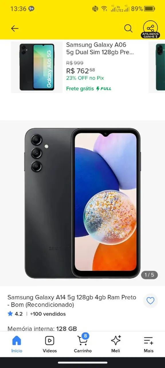 Samsung Galaxy A14,  4 GB RAM e 128 GB 