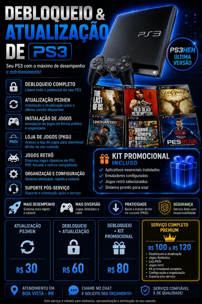 DEBLOQUEIO DE PS3 + INSTALÇÃO  DE JOGOS