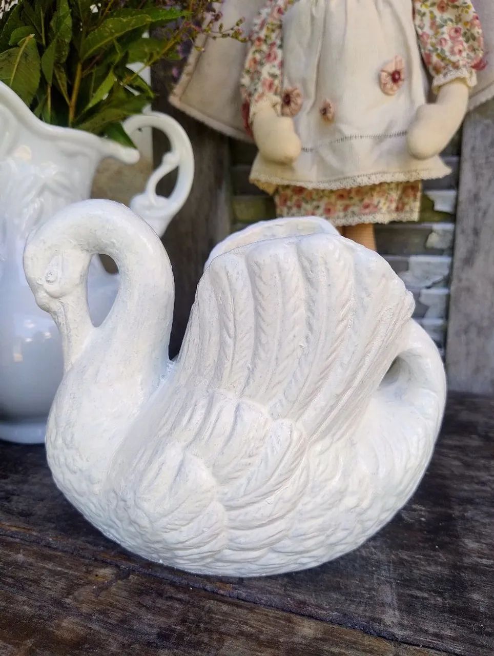 Cachepô cisne de cerâmica antigo  - Foto 2