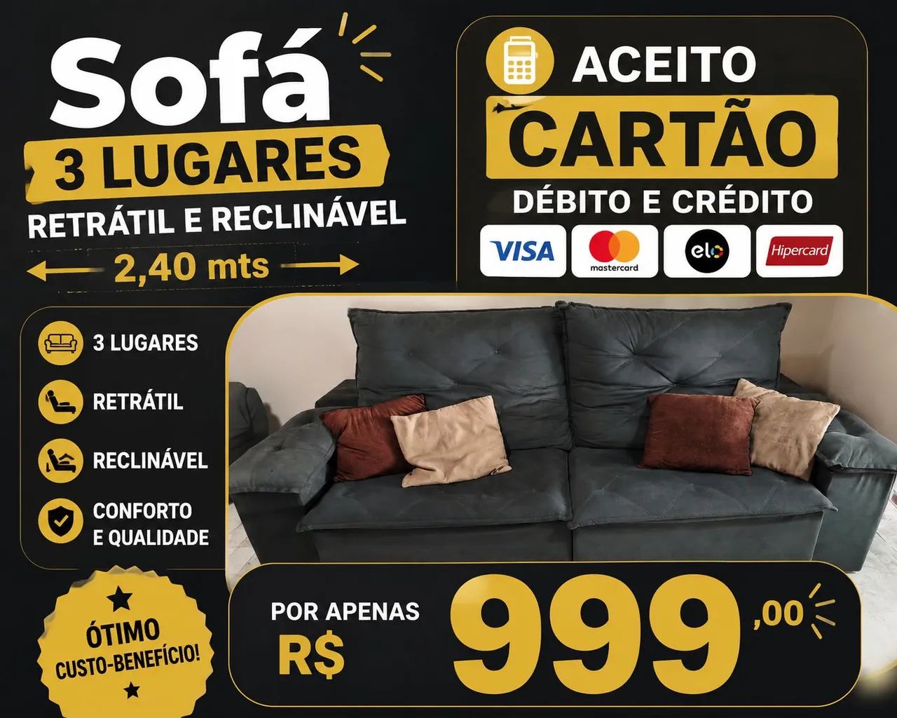 Vendo sofá retrátil e reclinável 