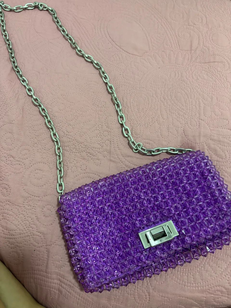 Bolsa roxa de miçangas zara - Foto 3