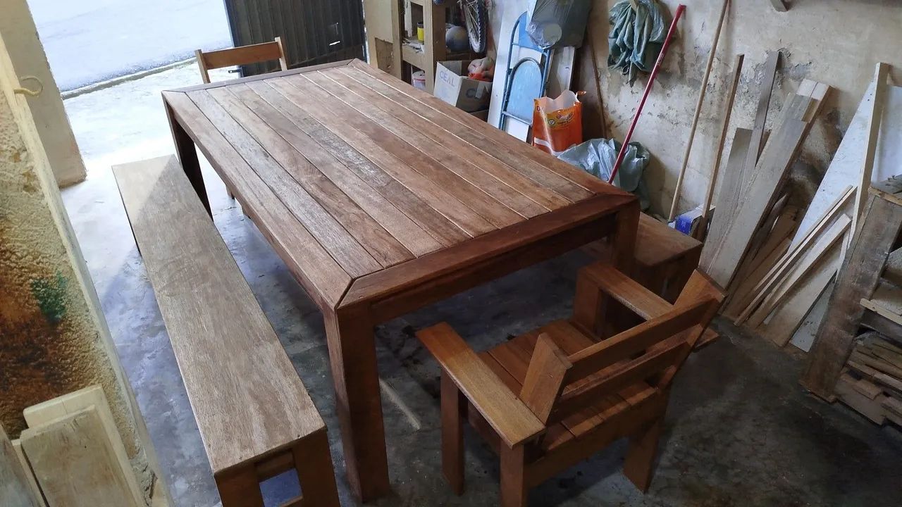 Mesa Rústica 2 m x 90 cm mais 2 bancos e mais 2 cadeiras estilo RACK  - Foto 4