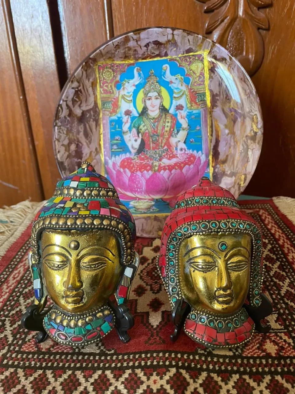 PAR DE MÁSCARAS DE PAREDE BRONZE MACIÇO BUDA MARROQUINO  - Foto 3