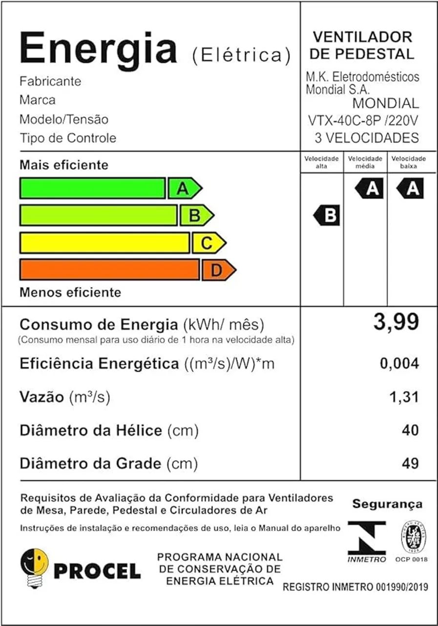 NOVO | VENTILADOR 220V de Coluna Mondial Super Turbo 40cm 8 Pás - Foto 4