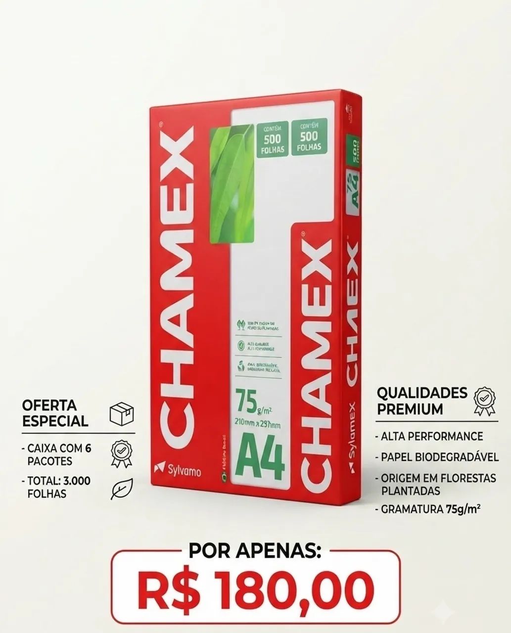 Resma Papel A4 caixa com 8 unidades 