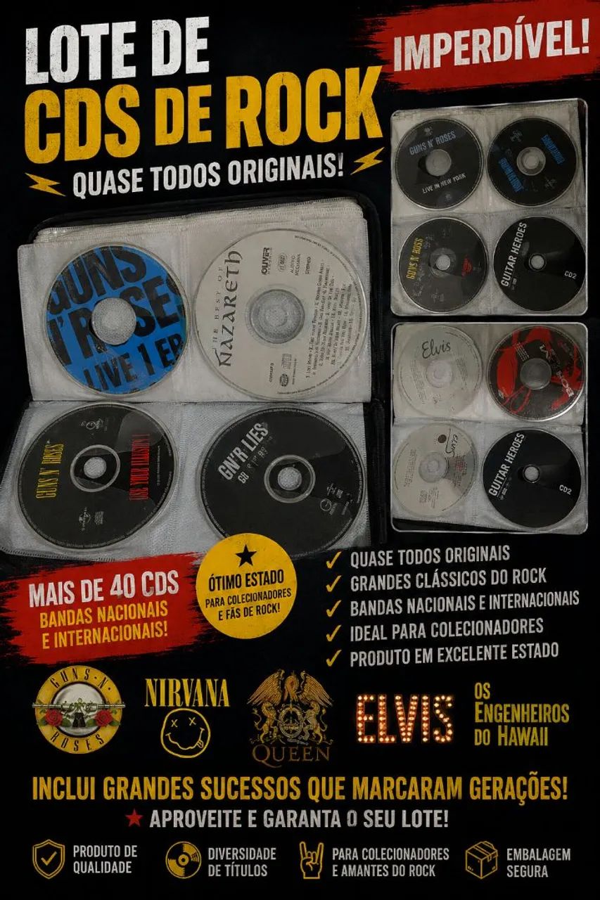 Lote de CDs Rock Guns nirvana Queen Elvis engenheiros 