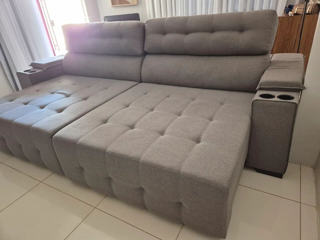 Sofa retrátil reclinável 3metros linho - Foto 2