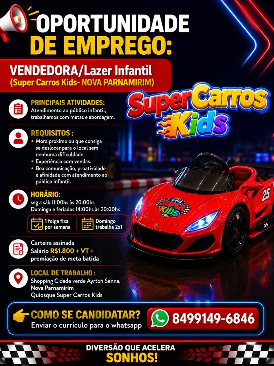 Vaga para vendedora 