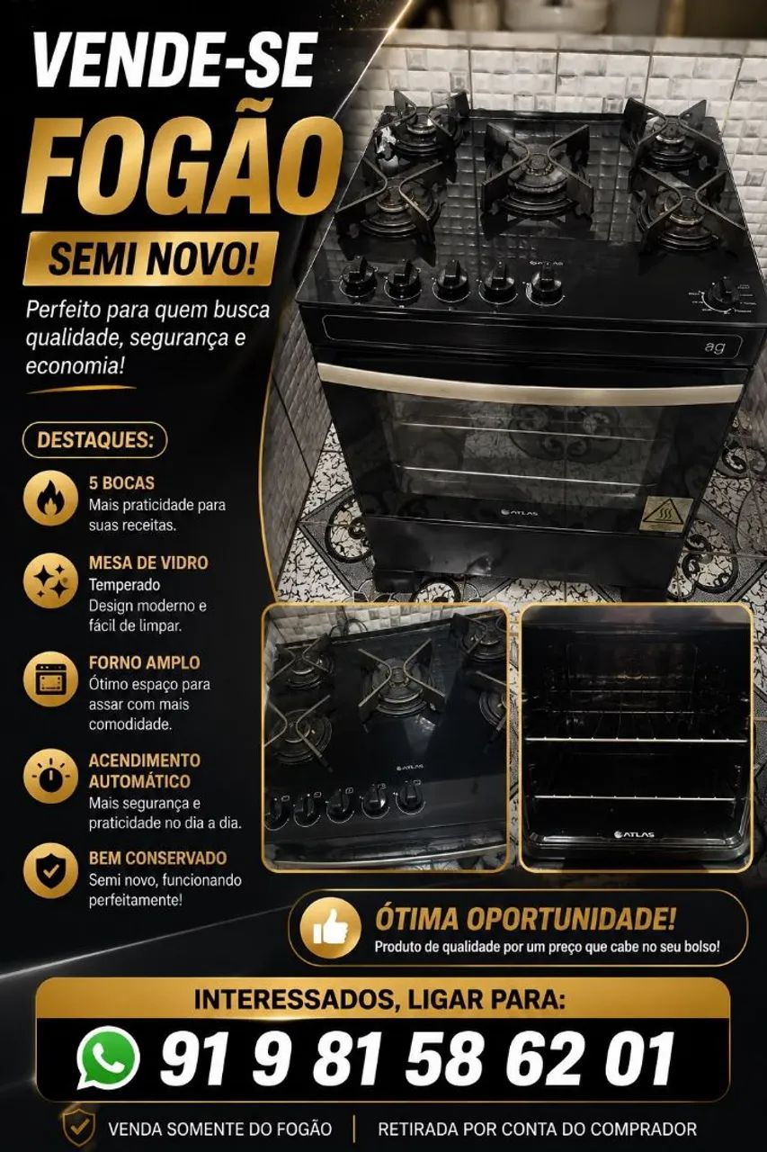 Fogão 5 bocas Mesa de Vidro  - Foto 4