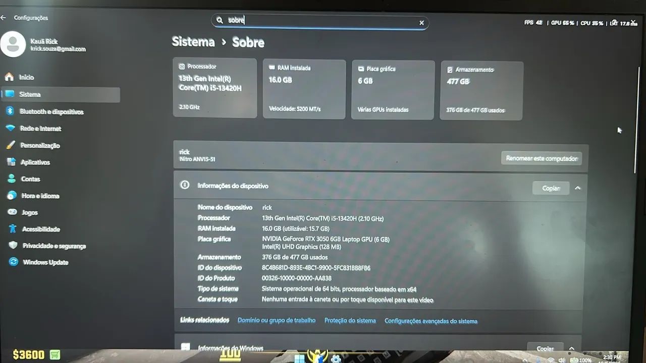 Notebook Acer nitro v15 - Foto 2
