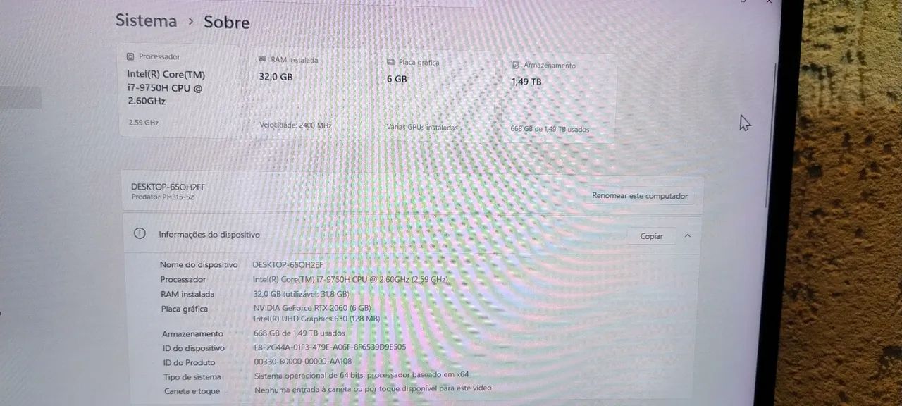 Notebook Gamer Acer Predator 17" - i7 9ª Gen - RTX 2060 - 32GB RAM - 2x SSD + 1TB HD - Foto 4