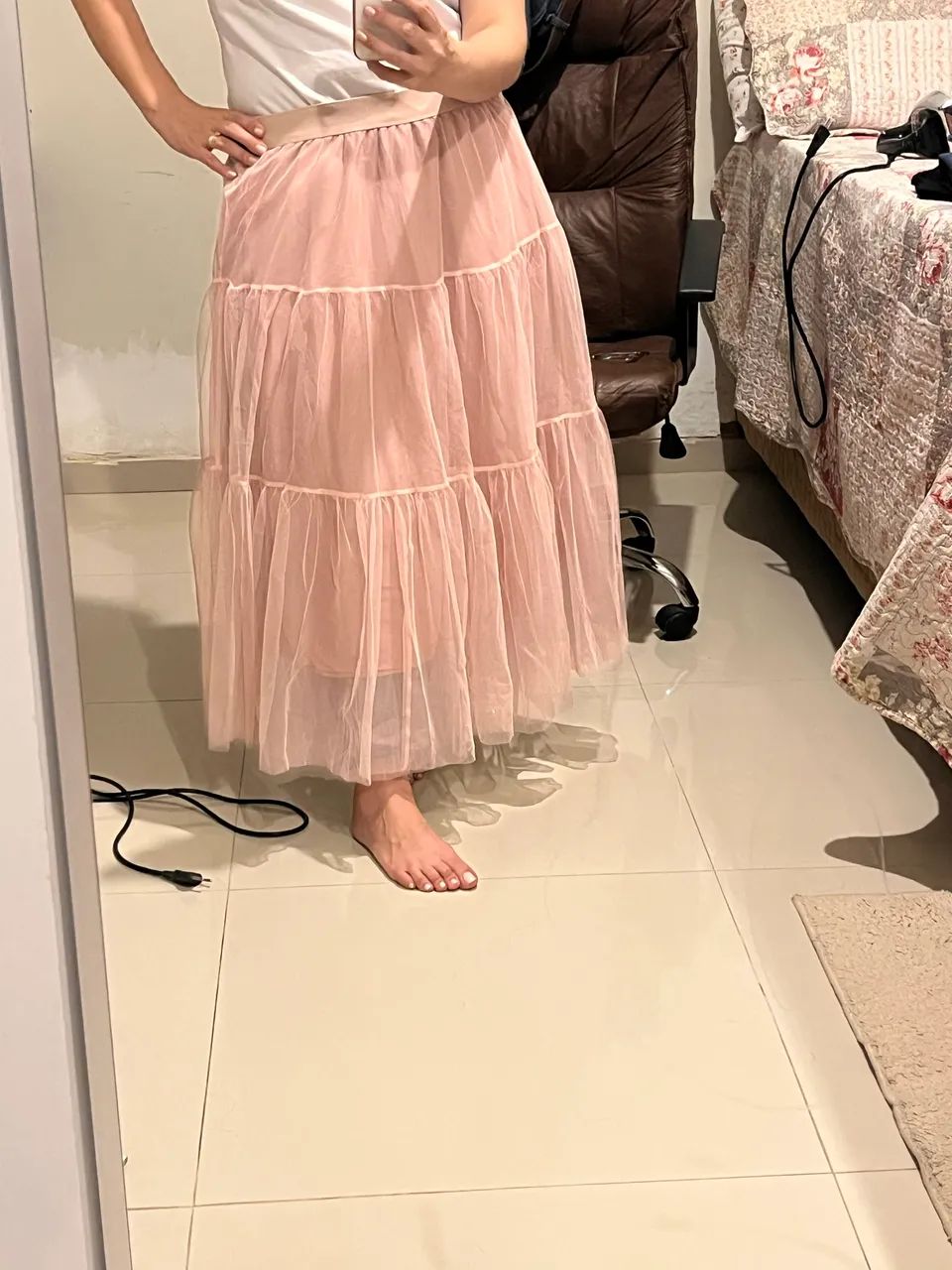 Saia midi tule rosa - Foto 2