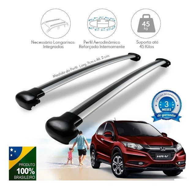 Travessa Teto Honda Hr-v Hrv 2015 à 2020 - Prata e Preta Larga - Projecar