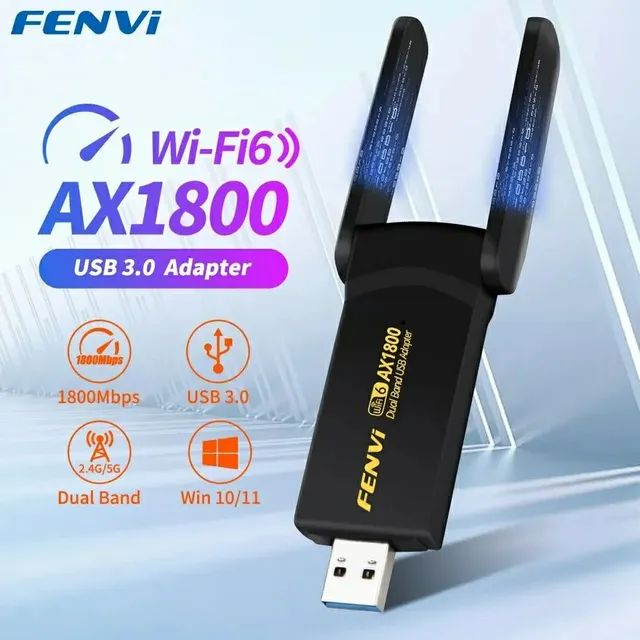 ADAPTADOR WIFI 6 DUAL BAND 2G E 5Ghz, USB 3.0 PARA PC E NOTEBOOK 
