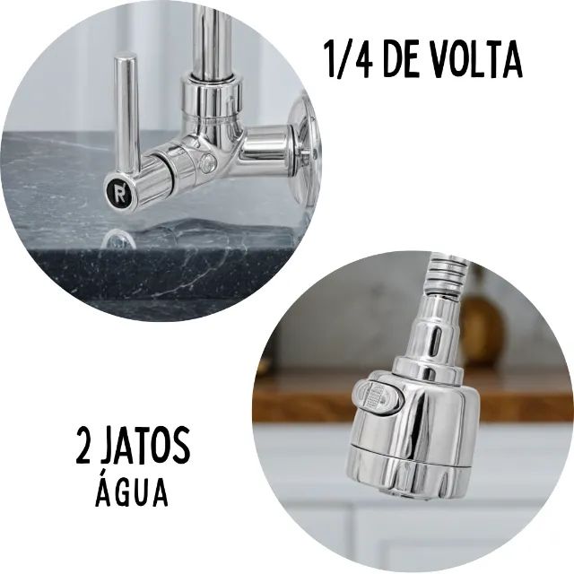 Torneira Gourmet Metal Prata Parede 1/4 de Volta 2 Jatos _ CS167 - Foto 3