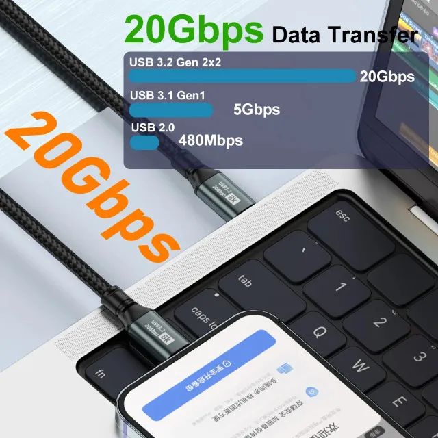 Cabo Usb C 3.2 PD100W 8k 20Gbps 1,5 Metros  - Foto 4