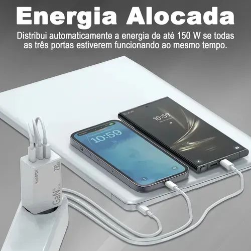 Fonte Maston Turbo Gan 210w Para Notebook Tablet E Celular - Foto 2