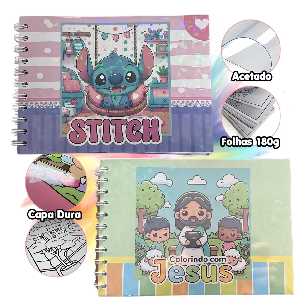 Kit 2 Livros de colorir Bobbie goods, jesus, stitch. capa dura