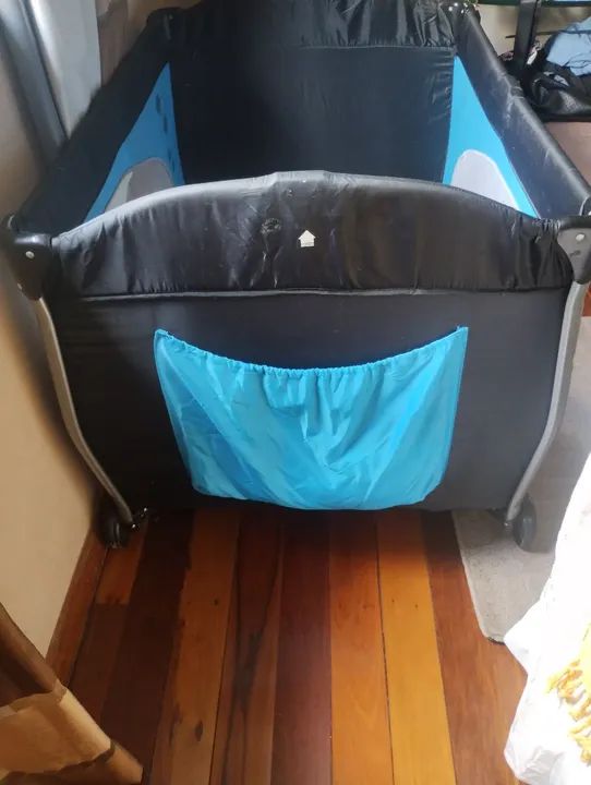 Berço portátil para bebê - Azul e Preto - Foto 6