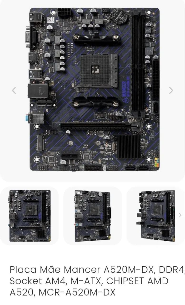 Placa Mãe Mancer A520M-DX DDR4 Socket AM4 M-ATX Chipset AMD A520