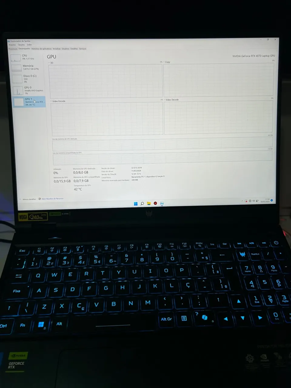 Notebook Gamer Acer Predator com RTX 4070 - Novo!
