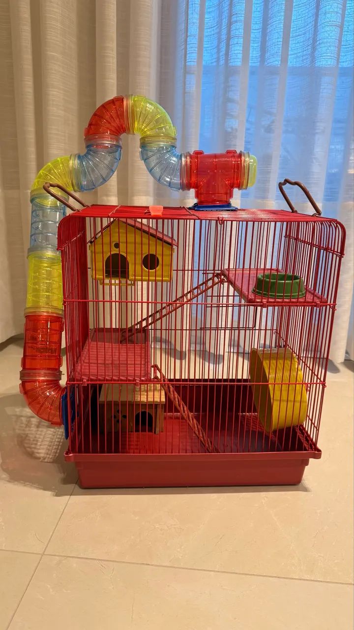 Gaiola hamster com casa grande completa 3 andares tubo verm cor vermelho Jel Plast - Foto 5