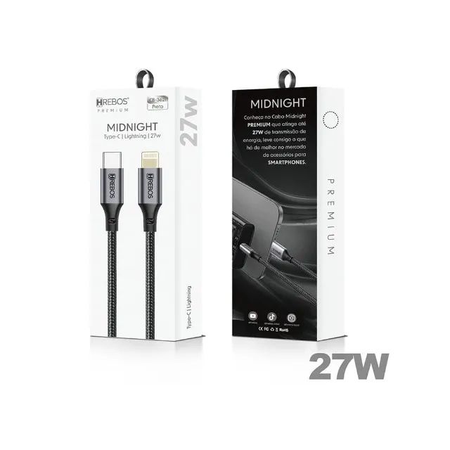 Cabo Usb-c P/ Lightning Hrebos Midnight - Cb-362i Preto *ENTREGA GRÁTIS* - Foto 3