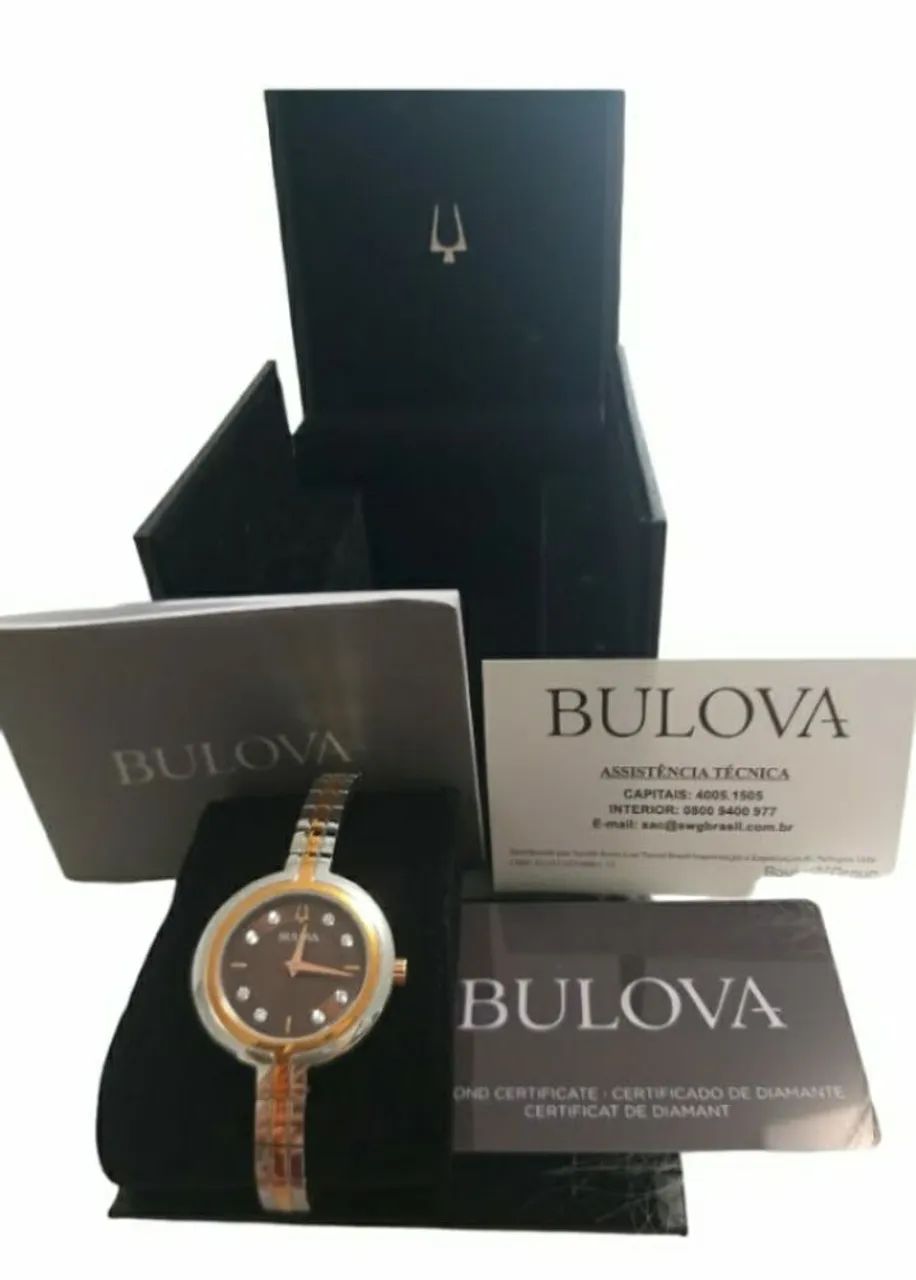 RELÓGIO FEMININO, EM AÇO BICOLOR E DIAMANTES, NOVO, MARCA BULOVA. - Foto 4