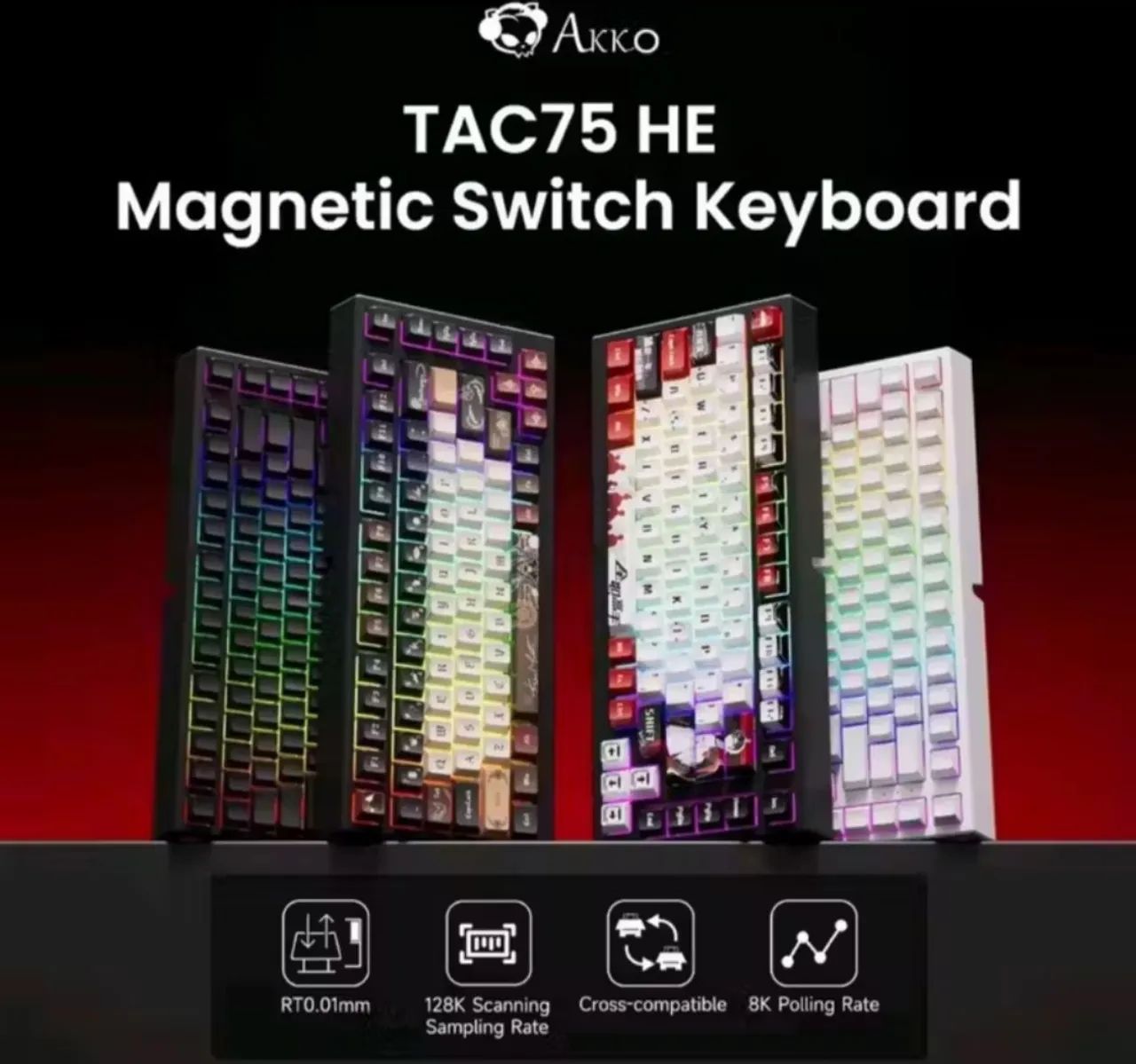 Akko tac75 he teclado magnético 75% gatilho rápido 0.01mm 8k rgb com fio personalizado 