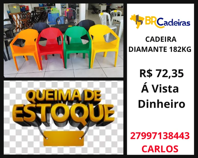 Cadeira Plástico Poltrona Diamante 182kg , Vermelha , Azul , verde e Laranja
