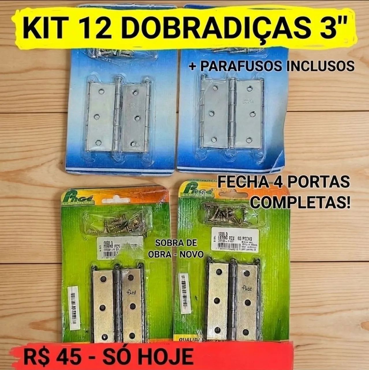 Kit 12 Dobradiças de Aço 3 Polegadas + Parafusos (União Mundial e Pagé)