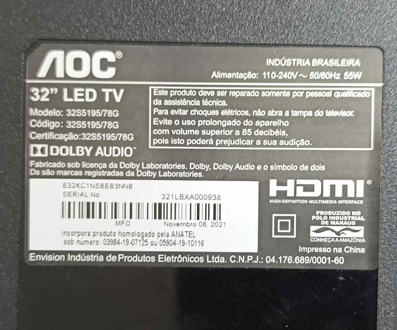 Smart TV AOC 32" com tela quebrada - Foto 3