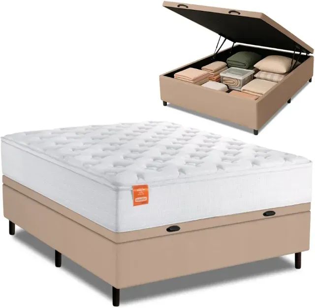 Colchão Casal Molas + Cama Box Baú