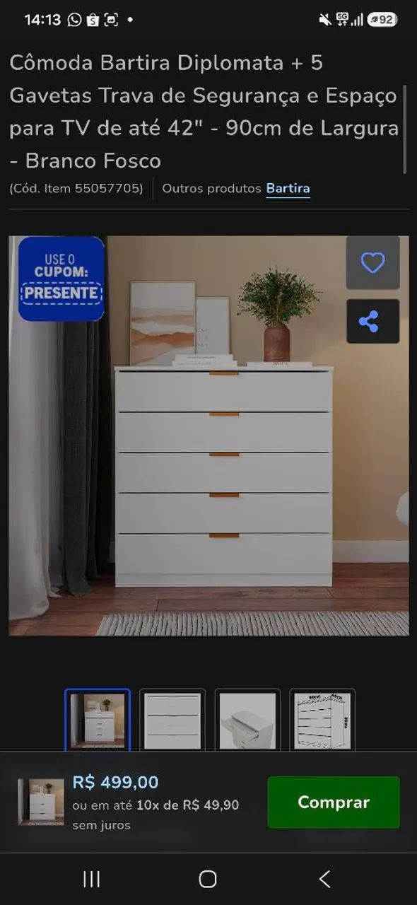 Cômodas Bartira 5 gavetas cada (90 × 44 × 89 cm) - Foto 4
