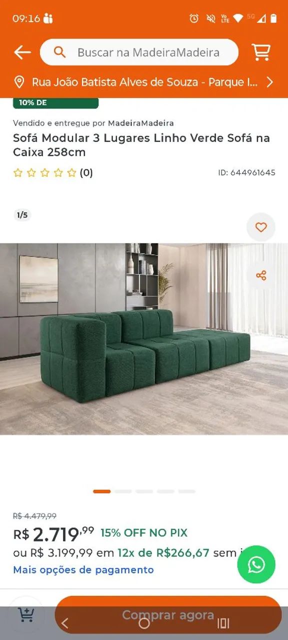 Sofá modular 2/3 lugares verde zurc decor